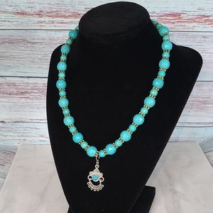 Handmade Turquoise Crackle Necklace 10"